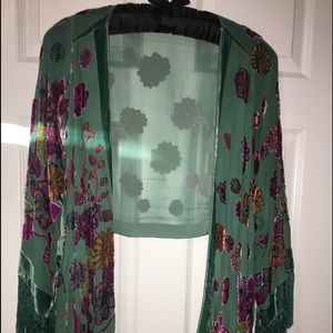 Sheer Floral Fringe Jacket